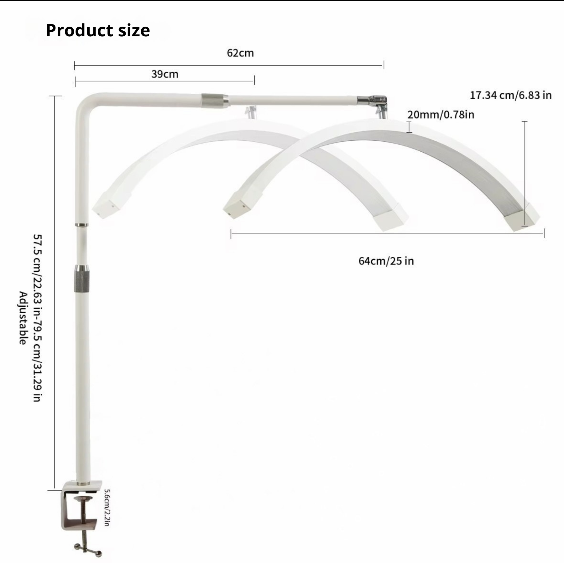 Lampada per manicure Half Moon Beauty Desk 25" - Fissaggio a morsetto, Estensibile